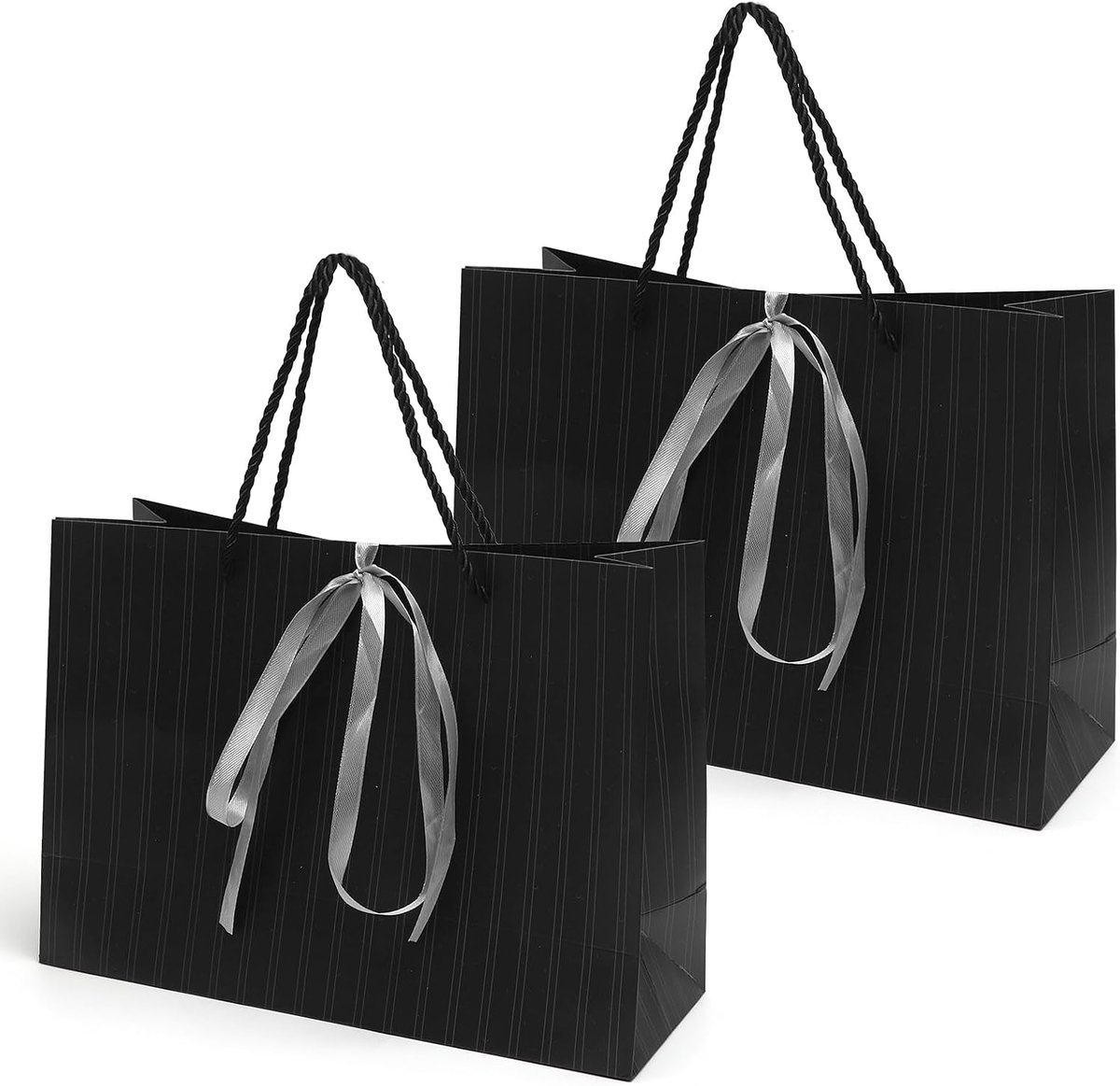 SnelShoppen - Cadeauzakje voor Geschenken, Donkergrijze Verticale Strepen, Papieren Zakjes met Handgrepen voor Verjaardag, Valentijnsdag, Feest, Bruil