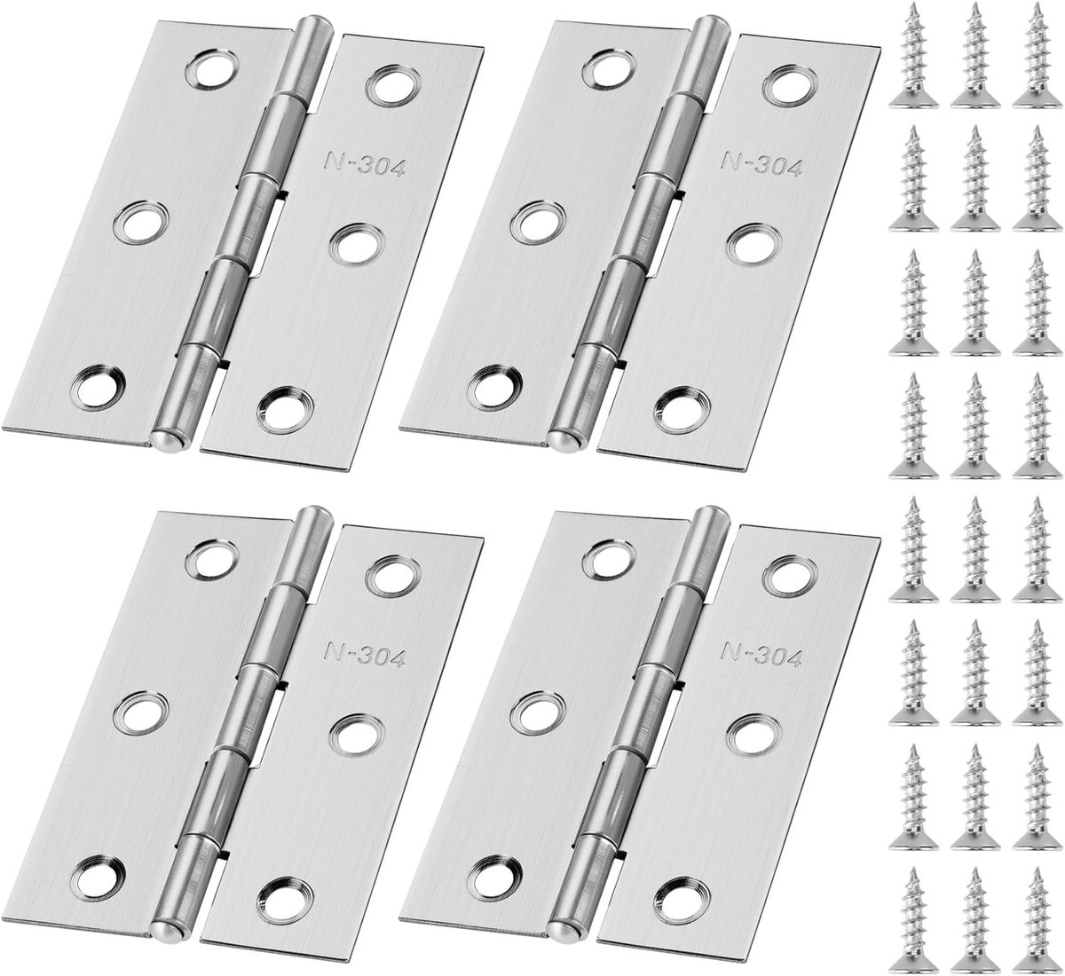 SnelShoppen - Set van 4 Vouwscharnieren 75 x 50 x 1 mm, RVS, Opvouwbaar, 270° Scharnierband, Inclusief 48 Schroeven, Voor Deuren en Meubels