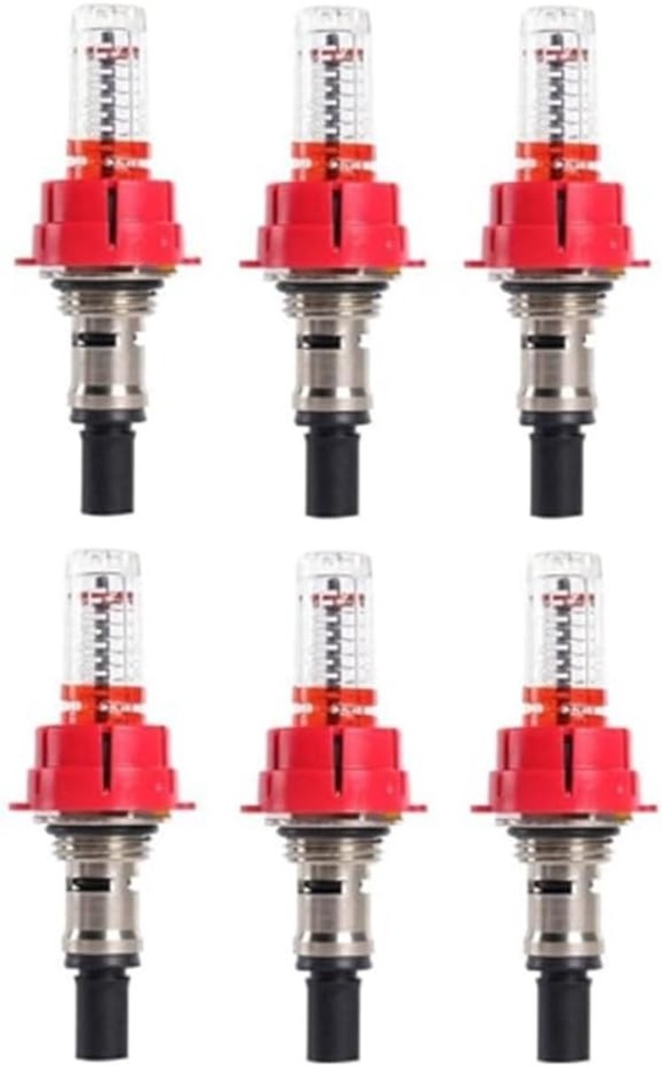 Zesdelige doorstromingsmeter voor vloerverwarmingsdistributie met visuele flowmonitoring en regelaar voor verwarmingssystemen