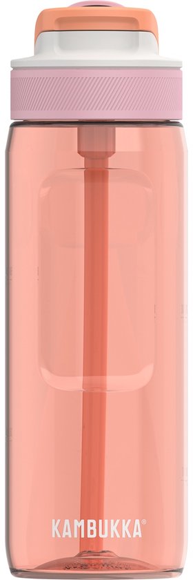 Bouteille d'eau Kambukka Lagoon 750ml couleur tango mangue avec bouchon blanc et rose et paille intégrée.