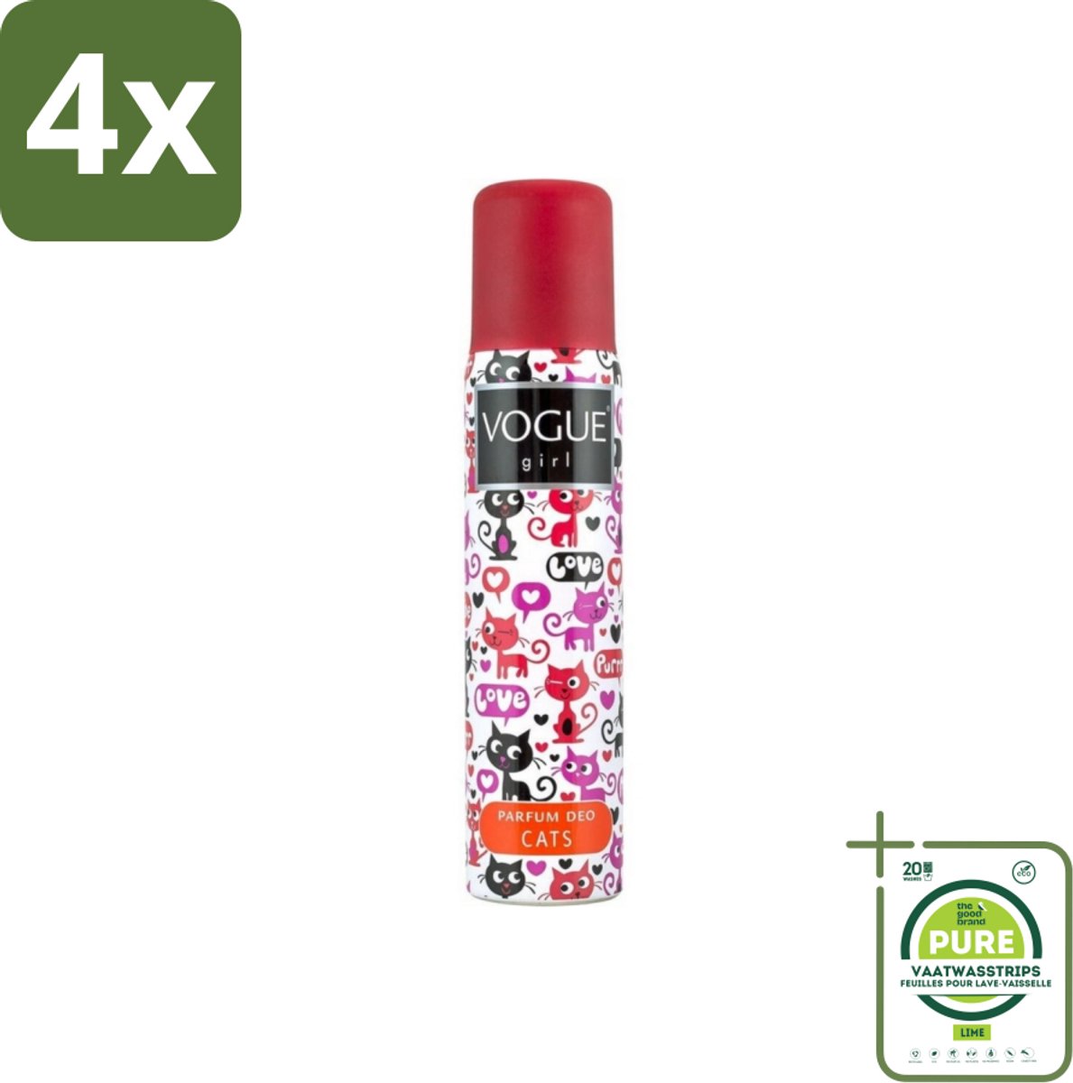 Vogue - Deodorant - Girl - Parfum Cats – 100 ml - Voordeelverpakking - 4 stuks - Parfum deodorant - Witte chocolade