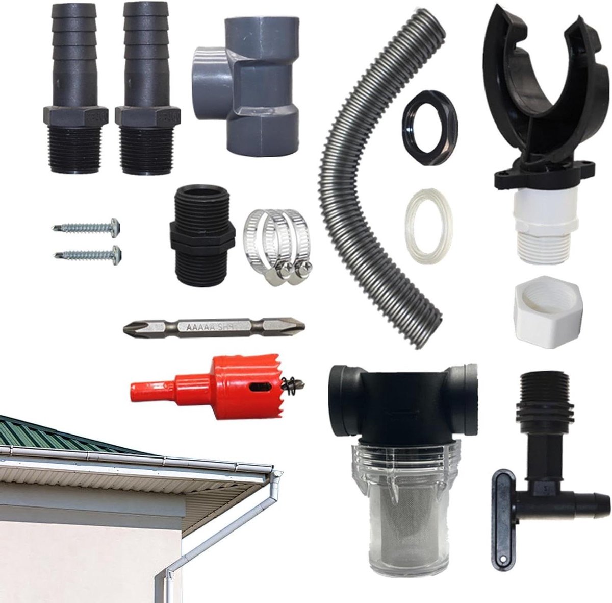 Regenopvangsysteem - Regenwateropvanger - Tuin Water Geven - Robuuste PVC-rubber interface - 50 cm pijp - Zwart