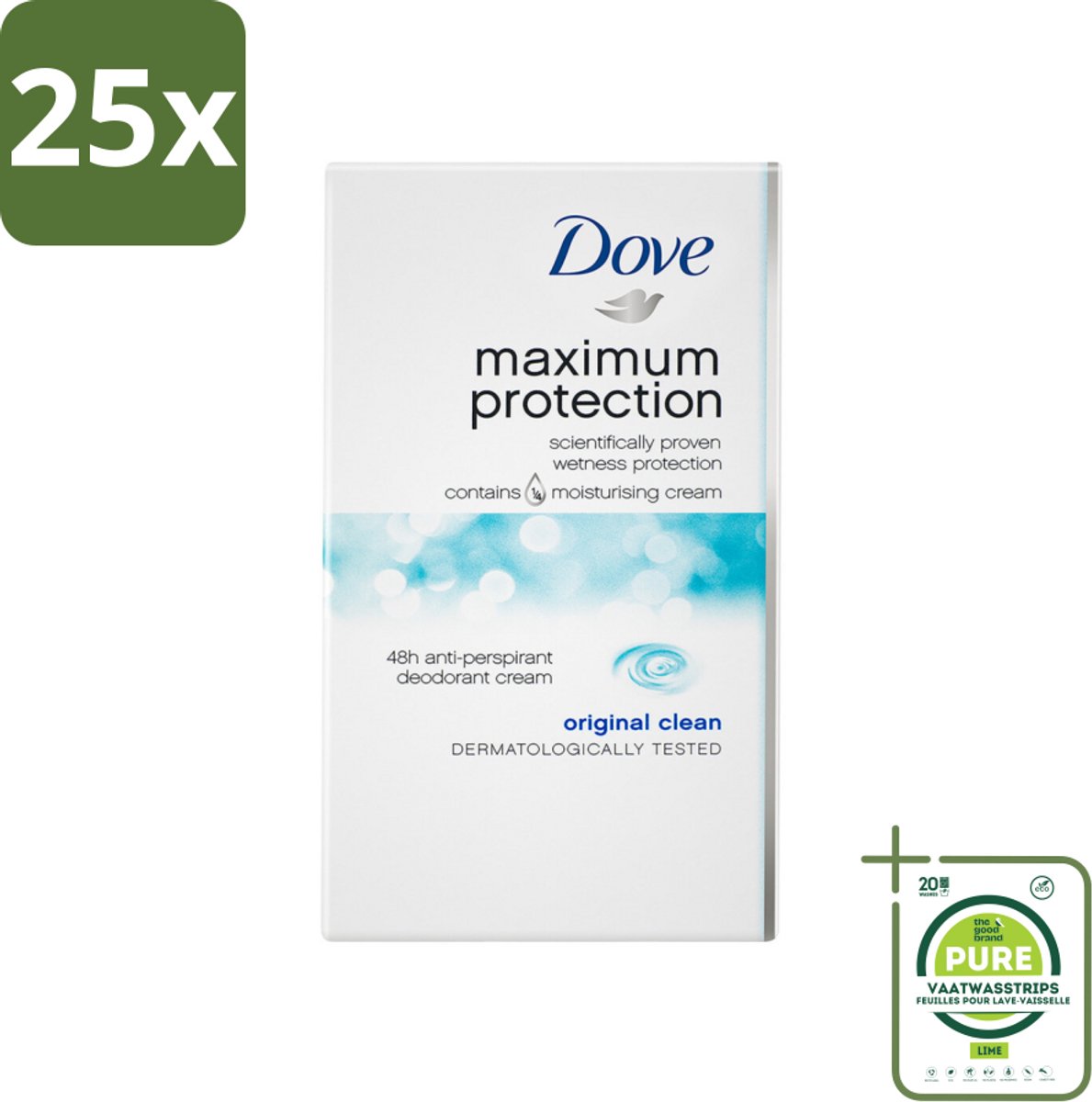25 x Dove Deodorant Stick - Maximum Protection - Original Clean - 45 ml - Grootverpakking - Anti-transpirant - Deodorant - Dove - Bescherming Tegen Zweet - Verzorgend