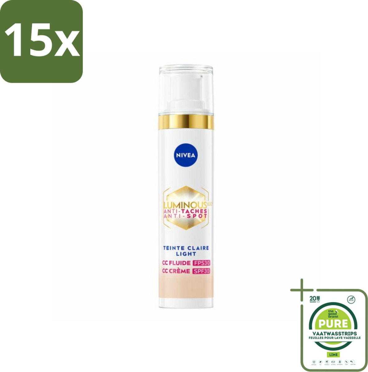 15 x NIVEA - Cellular LUMINOUS630 CC Crème Licht - Gekleurde Dagcrème - Tegen Pigmentvlekken - SPF 30 - 40 ml - Grootverpakking - Gekleurde Dagcrème - Anti-pigmentvlekken - CC Cream - NIVEA Cellular LUMINOUS630 - SPF 30