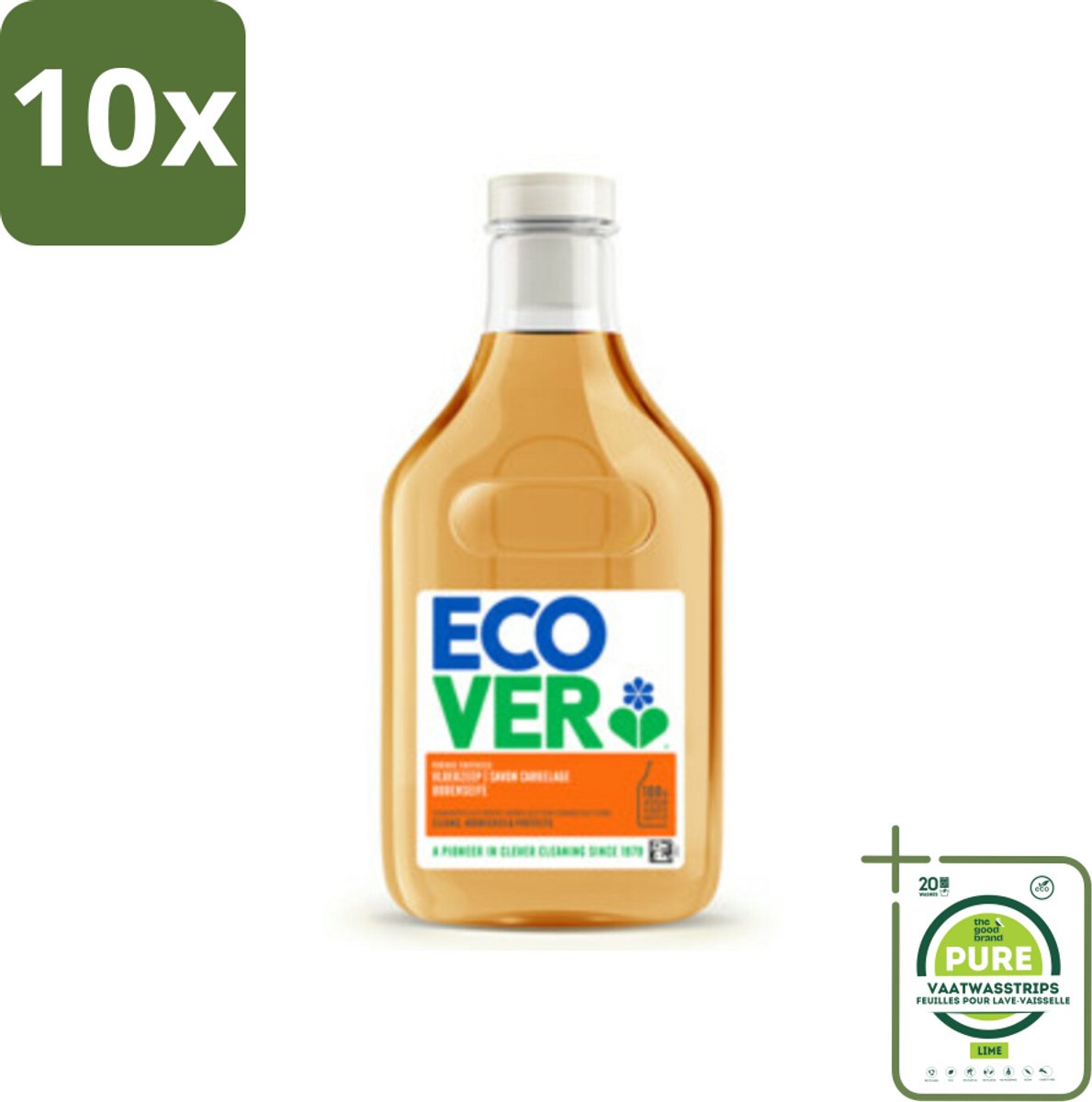 10 x Ecover - Vloerzeep - Sinaasappel & Citroen - 1 liter - Grootverpakking - Vloerzeep - Natuursteen - Tegels - Beton - Milieuvriendelijk