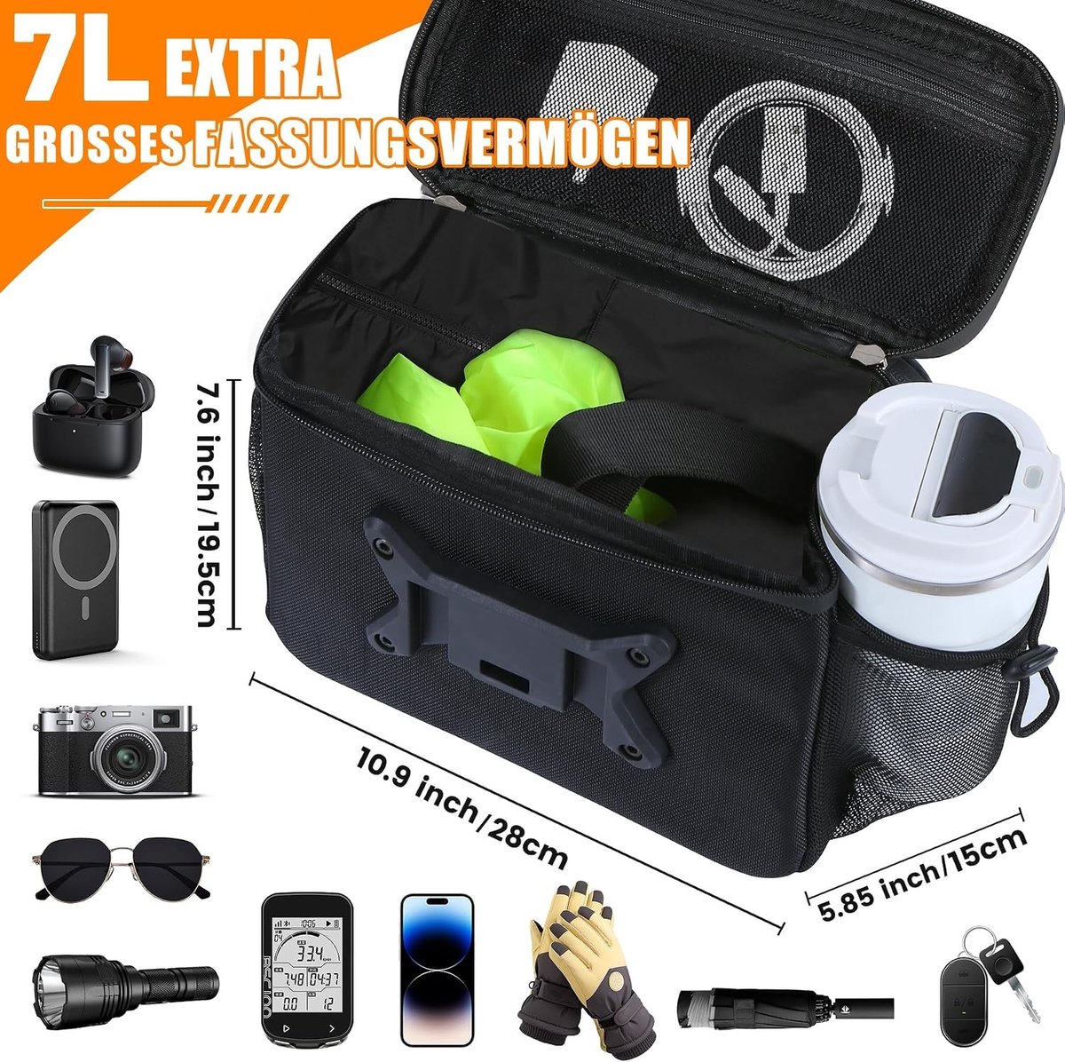 Fietsstuurtas - Zwart - 28 x 15 x 19,5 cm - Waterdichte Fietstas met Touchscreen en Schouderriem - Voor Fiets en E-bike