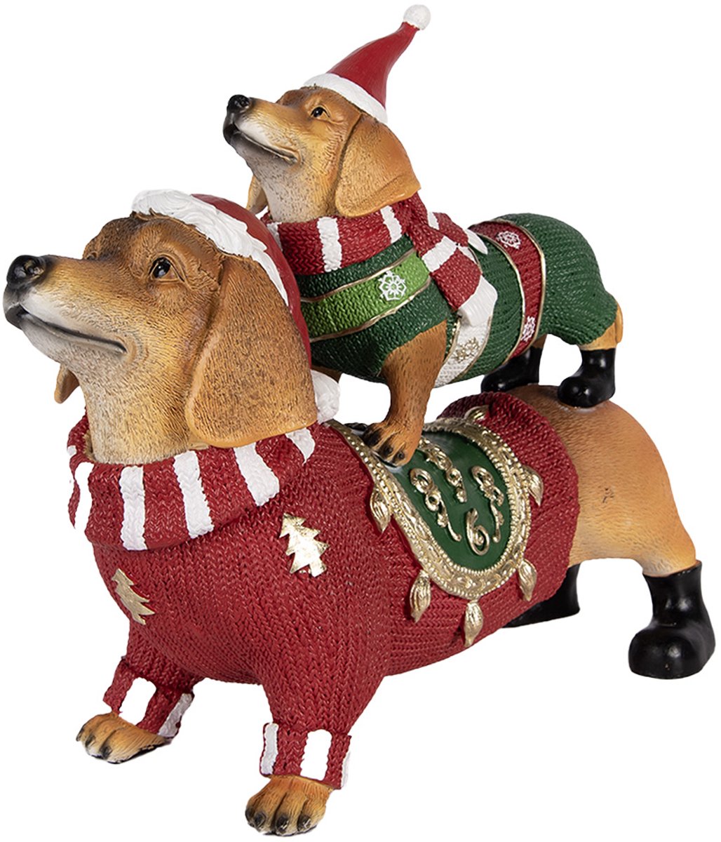 Clayre & Eef Kerstdecoratie Beeld Hond 36x13x31 cm Bruin Kunststof