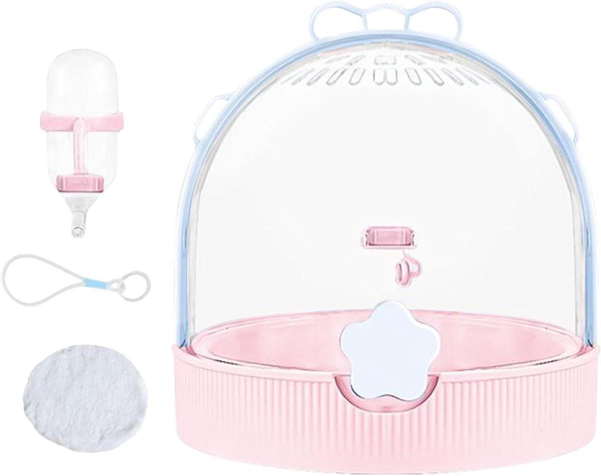 Knaagdier Vervoerder - Reisbench Hamsterkooi - Vervoer Kleine Dieren - Veiligheidsslot Ventilatie - 25.6 x 20.9 x 20.6 cm - Roze