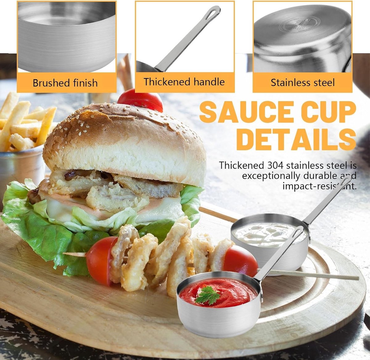 Dipsausjes 4x 100ml - RVS met Handvat - Herbruikbare Sauskommen - Ideaal voor Ketchup en Dressing - ShopVlot