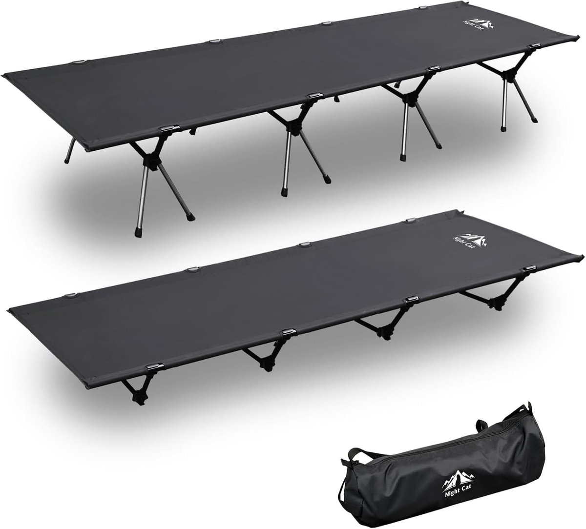 Campingbed - Zwart - 220 x 80 cm - Lichtgewicht Vouwbed met Verstelbare Poten - Voor Buiten en Reizen