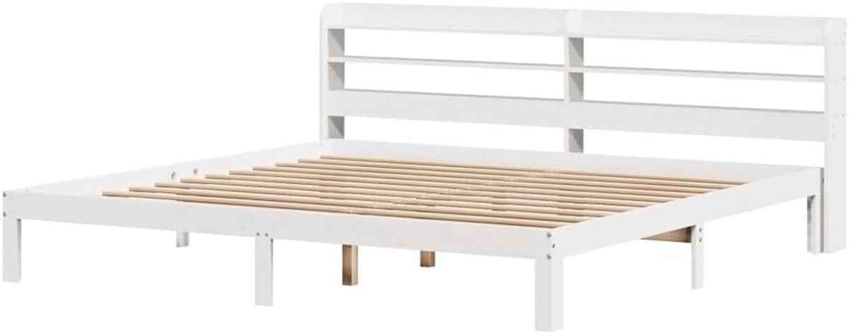 Bedframe Met Hoofdbord - Houten Bed - Slaapkamer Inrichten - Met Opbergruimte - 180x200cm - Wit