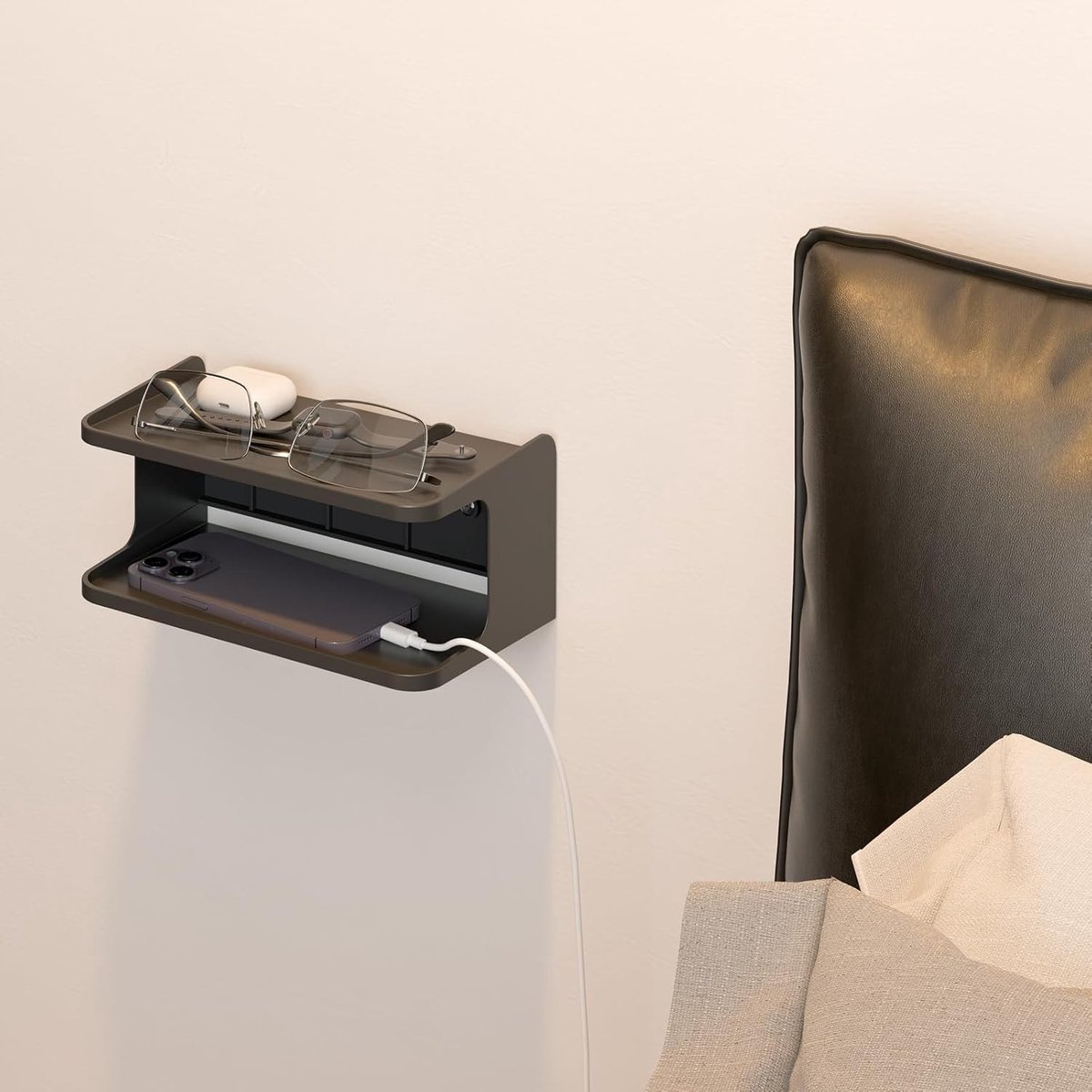 Muurplank Organizer met 2 Lagen - Universele Wandhouder voor Mobiele Telefoon, Sleutels en Bril - Ideaal voor Slaapkamer, Woonkamer en Kantoor