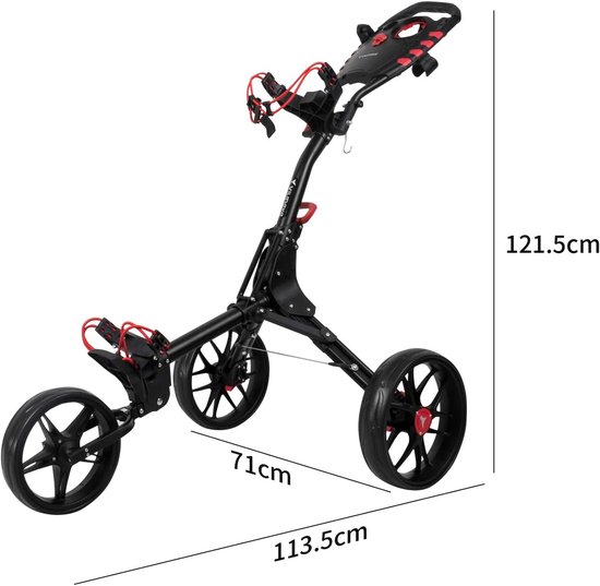 Golftrolley 3 wielen - Golfkar opvouwbaar - Golfen op de baan - Met voetrem en parapluhouder - 65 kg - Rood — afbeelding 4