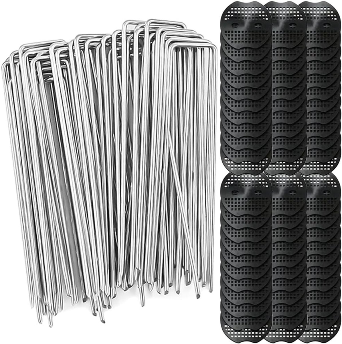 Anti-Roest Grondankers met Bufferschijven voor Onkruidvlies - 150 x 40 mm - Verzinkte U-Haringen - Voor Terras en Tuin