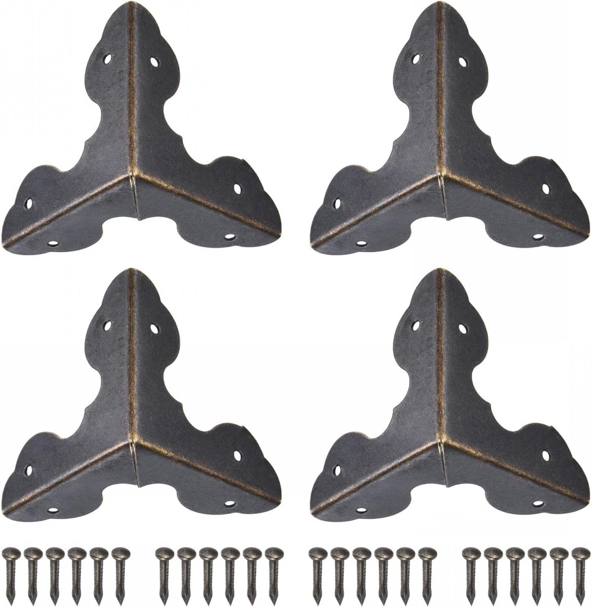 SnelShoppen - Pack van 12 Metalen Hoekbeschermers 33 x 33 mm, Bronzen Hoekbeugels met 72 Schroeven, Decoratieve Hoekbescherming voor Tafels, Kisten, K