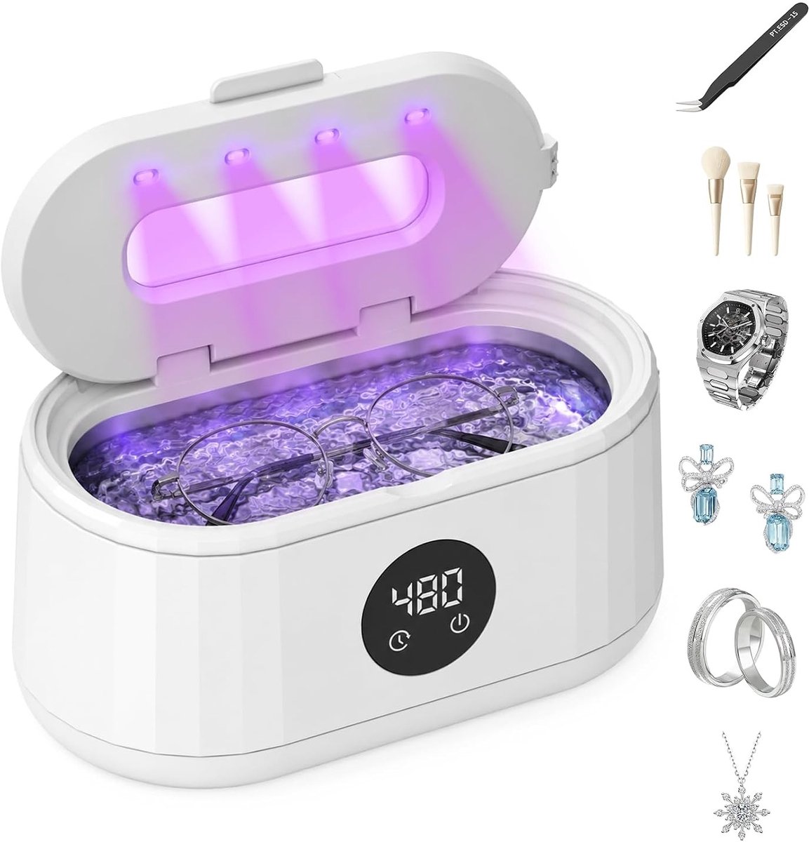 Ultrasoon reinigingsapparaat - Wit - 420 ml - Professionele Sieraden- en Brilreiniger met LED-display - Voor Sieraden, Brillen en Horloges
