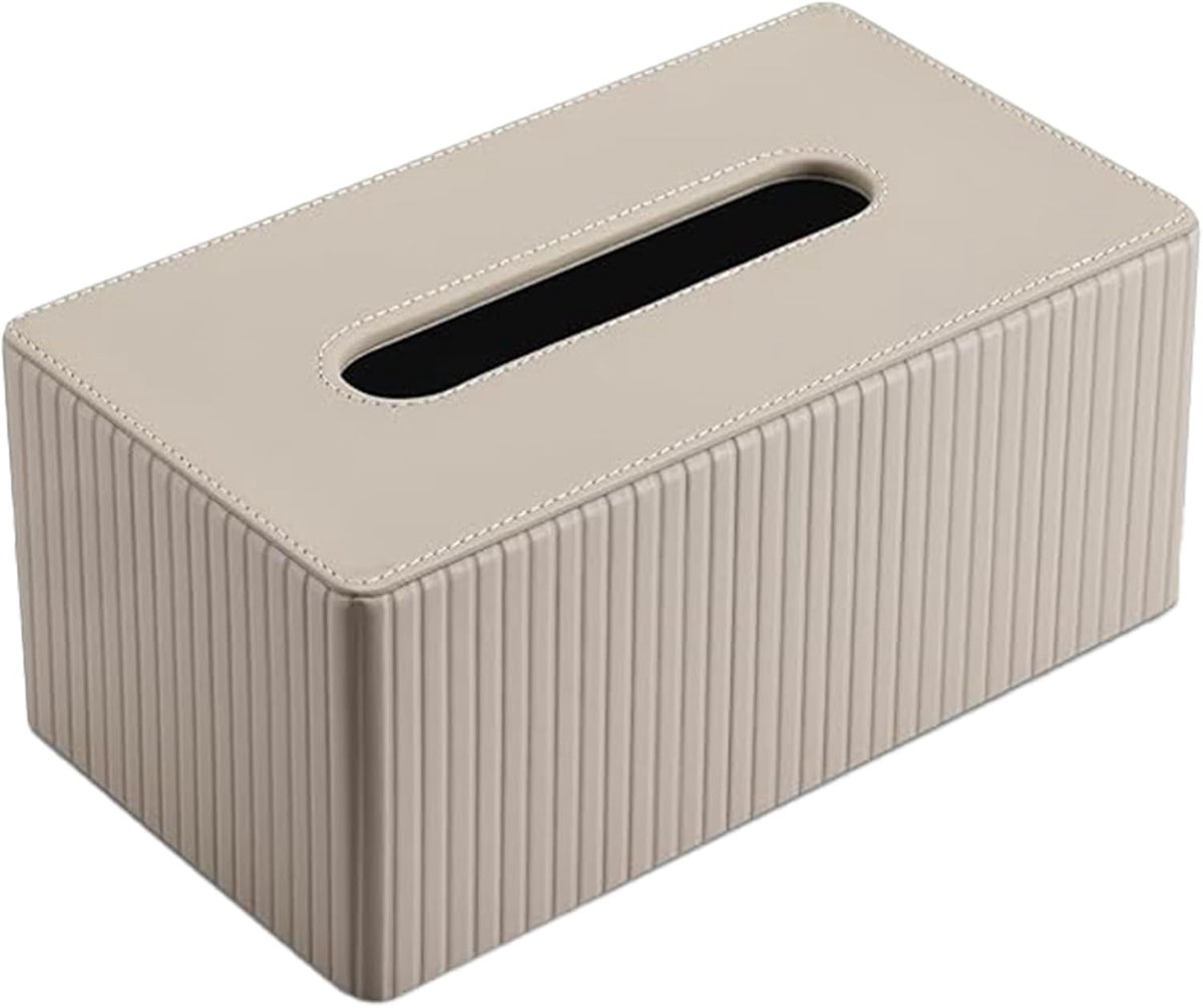 SnelShoppen - PU Lederen Zakdoekdoos - Handdoek Dispenser - Rectangulaire Zakdoekhouder - Stijlvol en Praktisch voor Standaard Zakdoeken - Crème Wit v