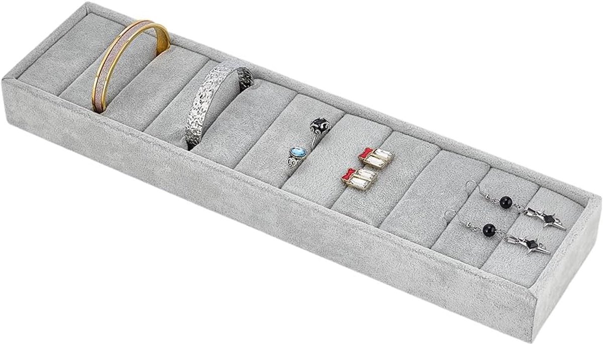SnelShoppen - Fluwelen Sieraden Organizer voor Armbanden, Oorbellen en Ringen, Grijs, Compact 34,2 x 8,7 x 3,5 cm, Elegant en Ruimtebesparend voor Kap
