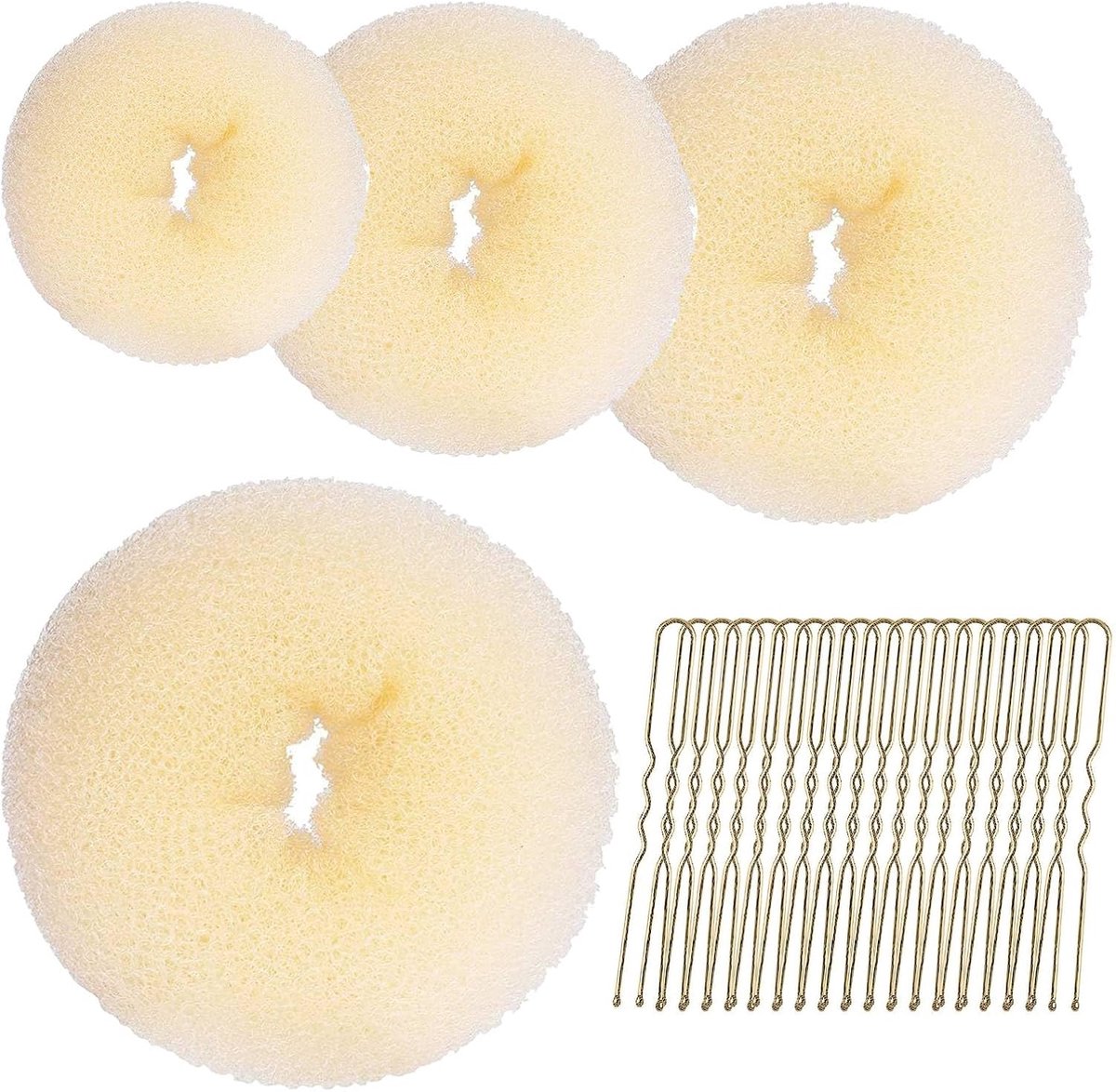 SnelShoppen - Donut Haar Bun Set 4 Stuks, 20 U-Clip Hulpstukken, Haarkleur Beige, Perfect voor Dames, Meisjes en Dansers, Geschikt voor Alle Haartypes