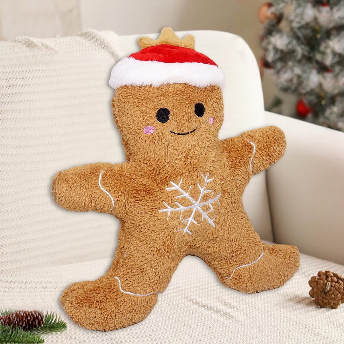 SnelShoppen - Gingerbread Kussen voor Kerst, 30 cm, Cuddly Pluche Kussen, Kerstdecoratie, Gemberbroodman Kussen voor Bank, Bed, Kantoor, Woonkamer
