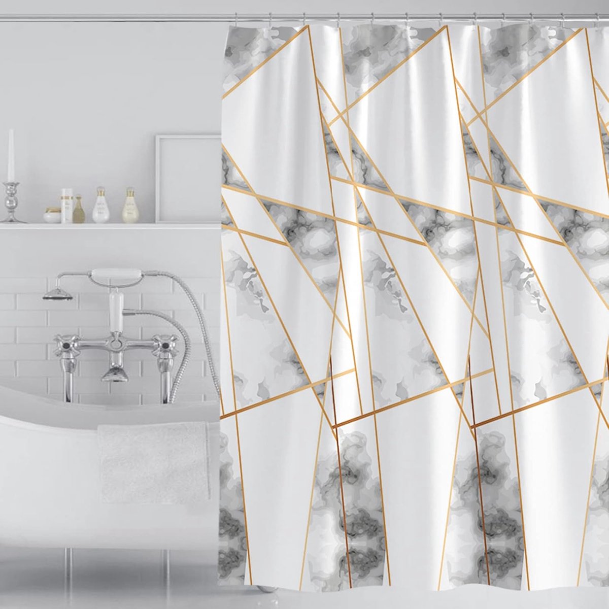 SnelShoppen - Luxe Badkamer Douchegordijn Liner met Gouden Rand, 180cm x 183cm Waterdicht, Milieuvriendelijk Stof, Eenvoudig Onderhoud, Hotelkwaliteit