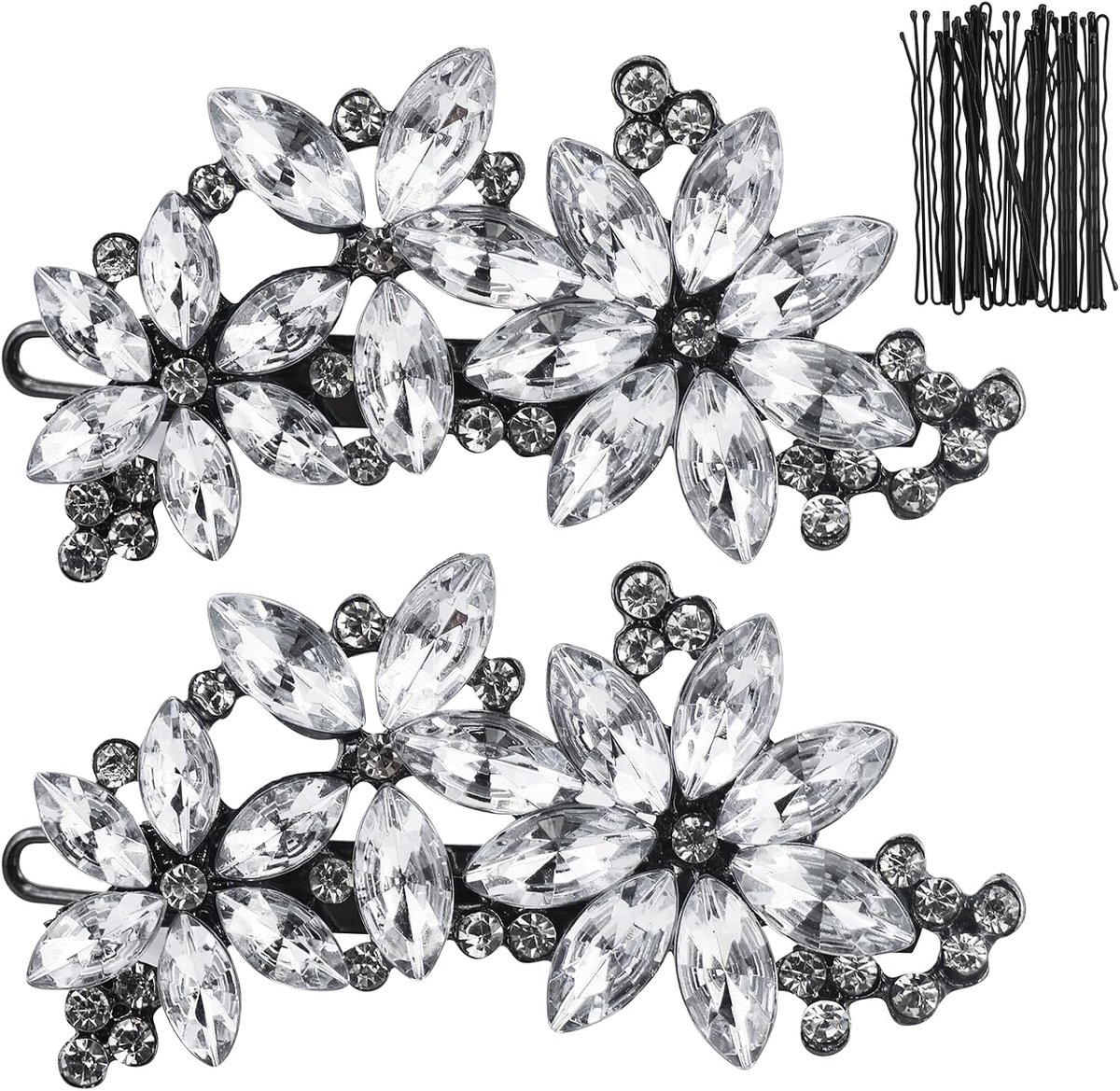 SnelShoppen - 2 Stuks Bruiloft Haaraccessoires Diamanten Haarspelden Zwarte Haarspelden Roodstenen Haarspelden voor Bruiden Bruidsmeisjes Meisjes