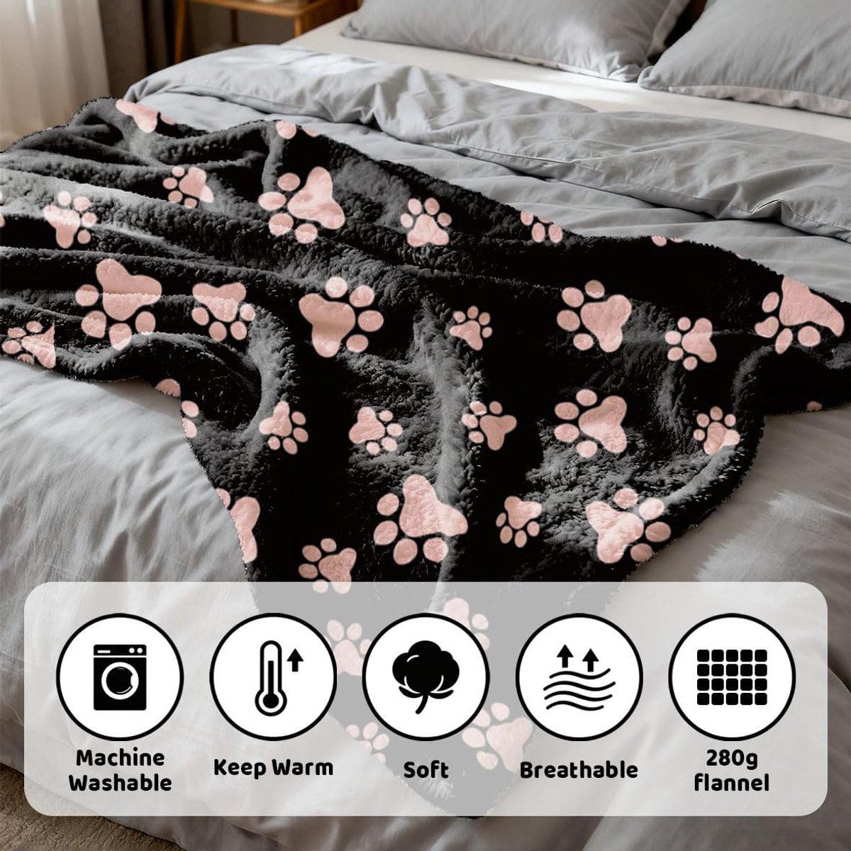 SnelShoppen - Leuke fleece plaid zon en maan bloemen deken voor bed kantoor reizen oranje zwart donzig en zacht voor volwassenen studenten warm gezell
