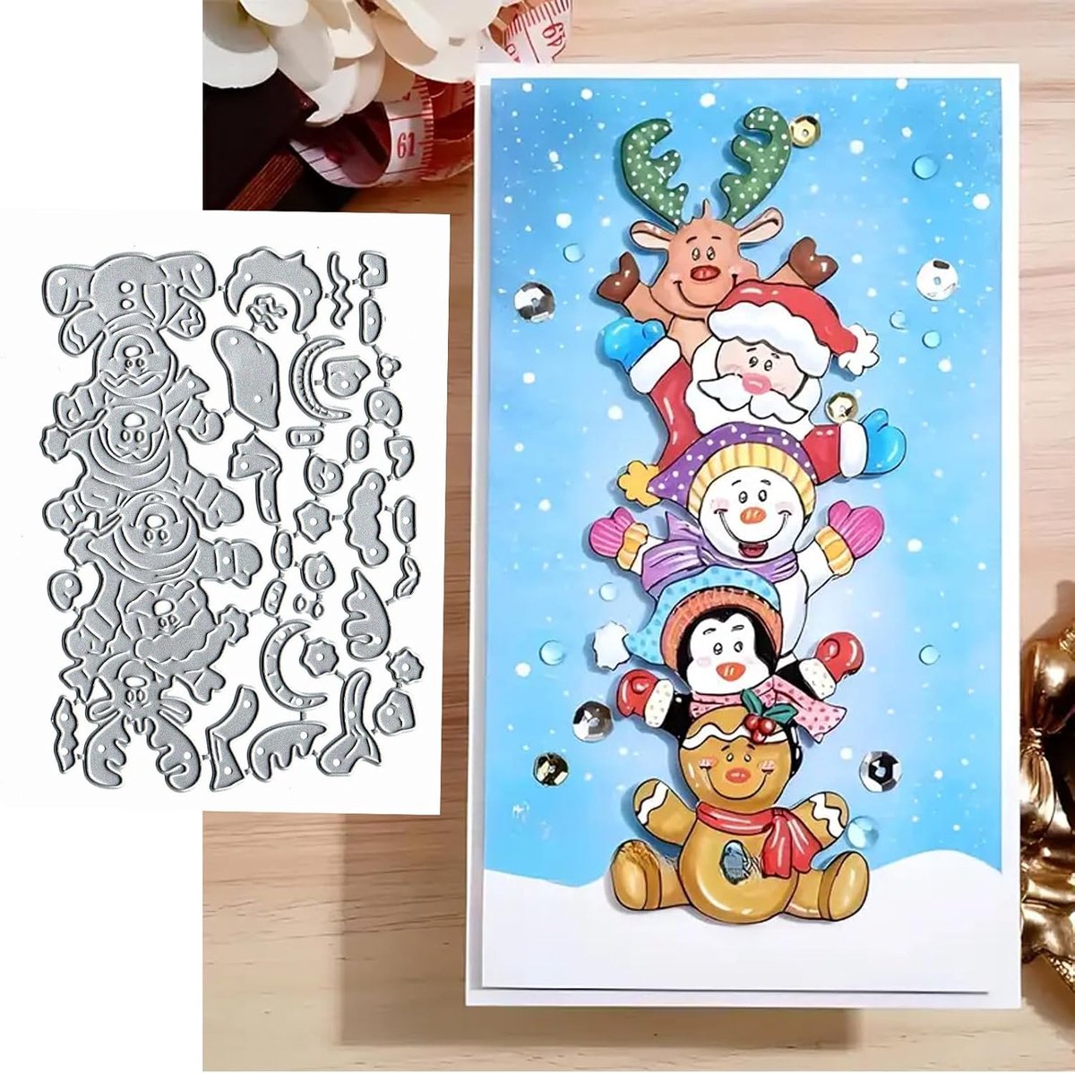 SnelShoppen - Merry Christmas Familie Hert Kerstman Sneeuwman Wenskaart Metaal Stansmessen, Zonnebloem Blad Snijmallen DIY Scrapbooking Decoratief Emb