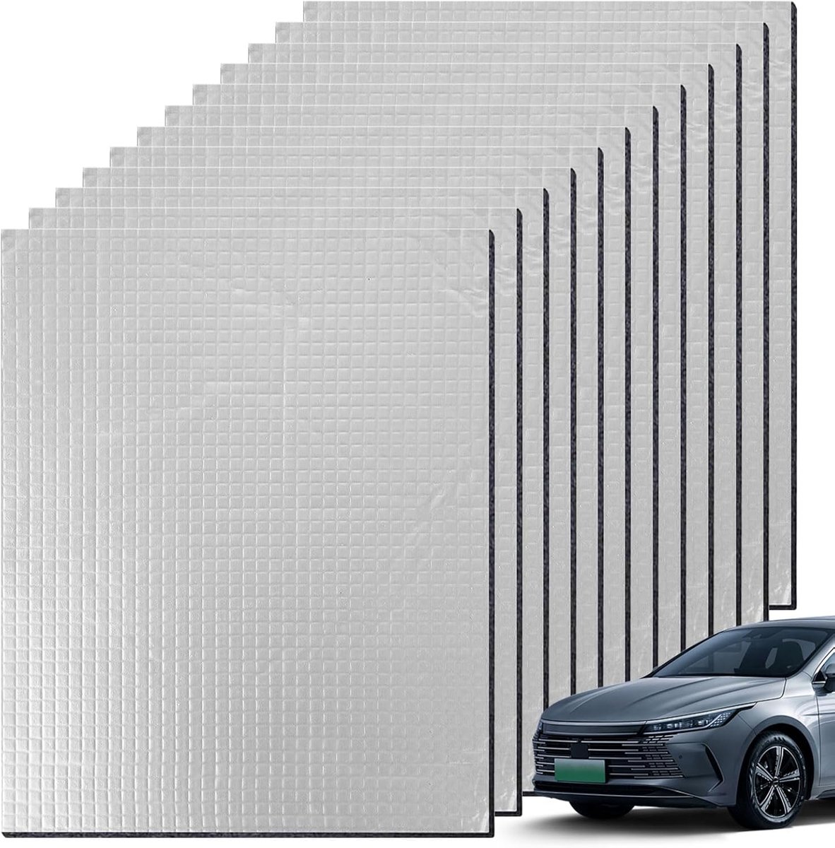 SnelShoppen - Auto Isolatiematten, 12 Stuks, 40 x 25 cm, Zelfklevend, 5 mm Geluidsisolatie, Waterdicht, Vuurvast, Aluminium en Rubber