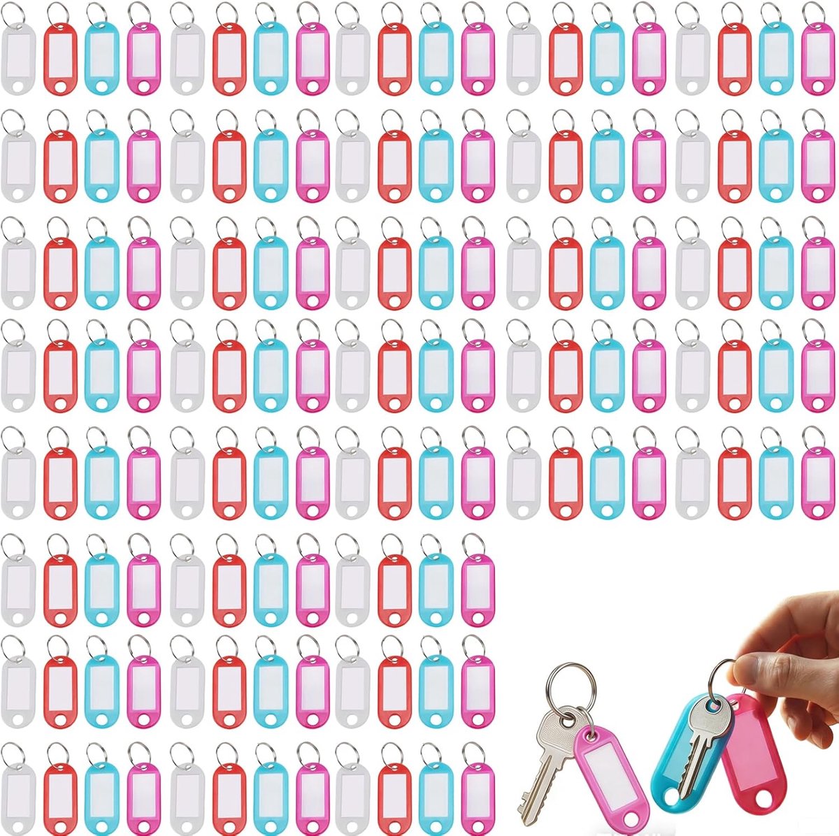 SnelShoppen - 400 Stuks Sleutelhangers Met Etiketten - Veelkleurige Sleutelhangers Met Gesplitste Ringen - Identificatielabels Voor Bagage, Hotel En K