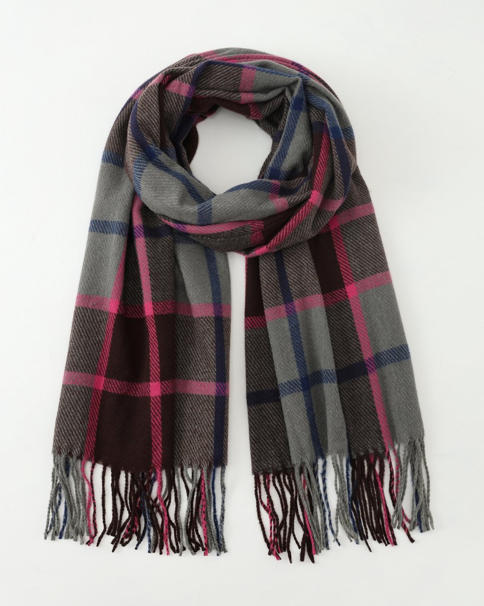 Nouka - Dikke Winter Sjaal - Geruit - Grijs Blauw Roze - Cadeau voor Vrouwen - 65 x 180 cm