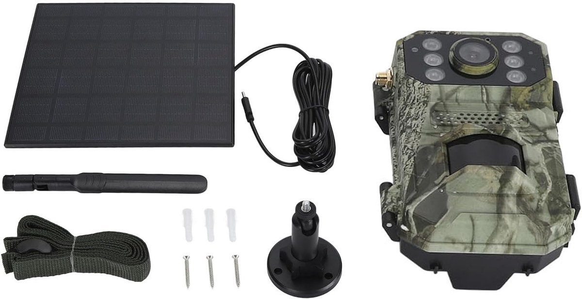 SnelShoppen - 4K Trail Camera 14MP 4G LTE Wildlife Camera met 120° Groothoek Lens, Bewegingsdetectie, Nachtzicht en Zonne-oplaadpaneel voor Bewaking v