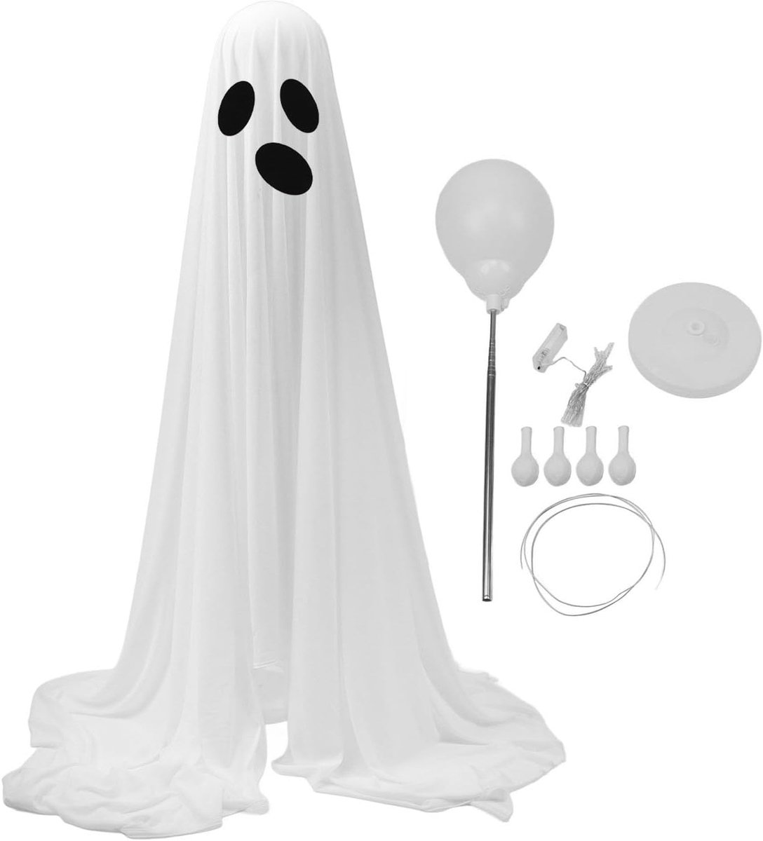 SnelShoppen - Verlichte Witte Geesten Halloween Decoraties 64,96 Inch - Verstelbare Hoogte 3-5 Voet - Spookachtig Tuin- en Veranda Decor voor Feesten