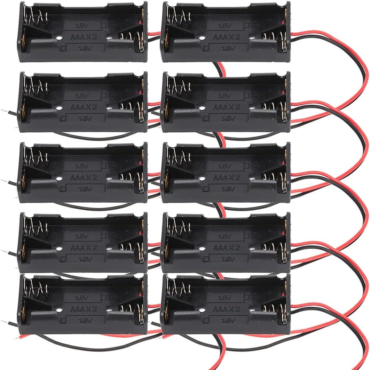 SnelShoppen - AAA Batterijhouder met Draad en Behuizing - Kunststof Batterijopslagbox voor 2x of 3x AAA Batterijen - 10 Stuks - Veilig en Duurzaam voo