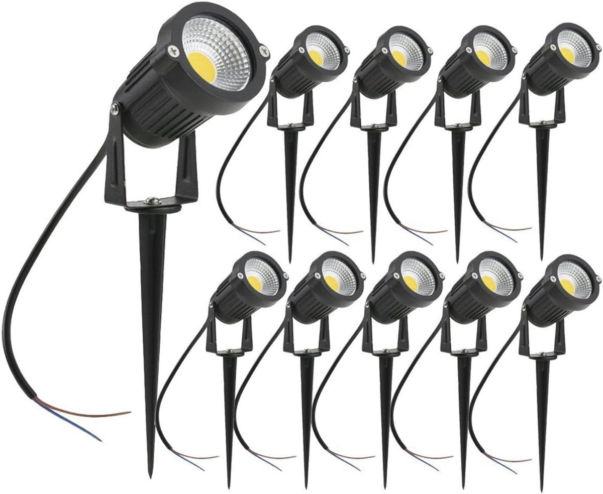 SnelShoppen - Set van 10 Spotlight LED-tuinverlichting COB 5W 220V IP65 Waterdichte Buitenverlichting met Grondpin voor Tuin, Patio, Pad, Feest, Campi