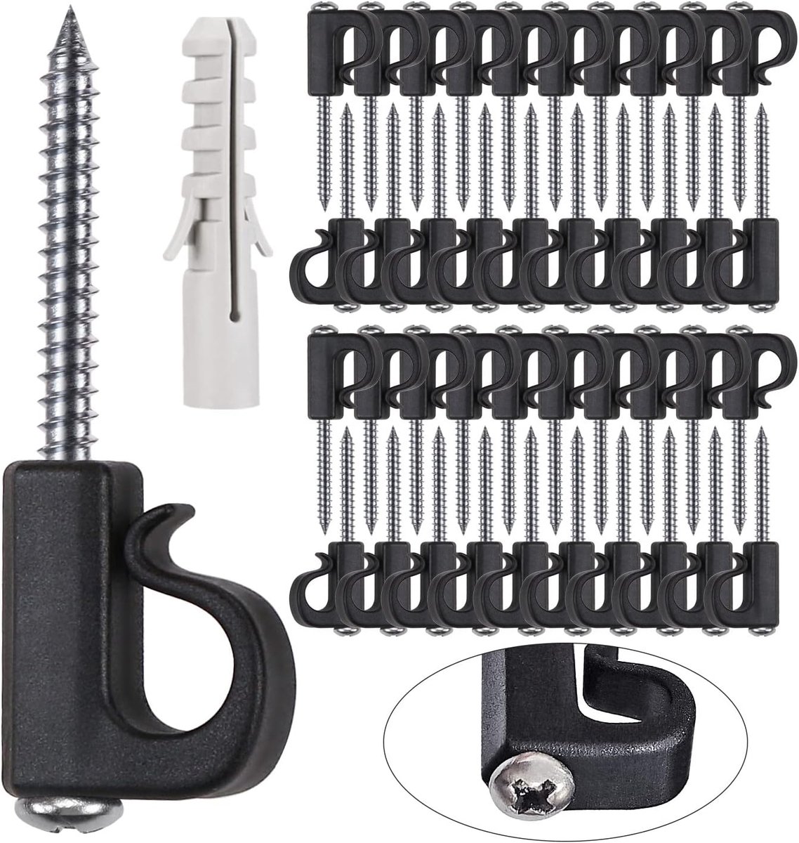 SnelShoppen - 40 Stuks Kerstlicht Haak Schroef Hanger Buiten Tuin Planten Keuken Gereedschap 4.8cm/11.8kg Zwart | Roestvrij Staal Multifunctioneel Voo