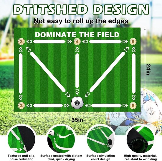 Voetbalmat Kinderen - Trainingsmat Voetbal - Balcontrole Oefenen - Inclusief Trainer - 60 x 90 cm - Groen — afbeelding 2