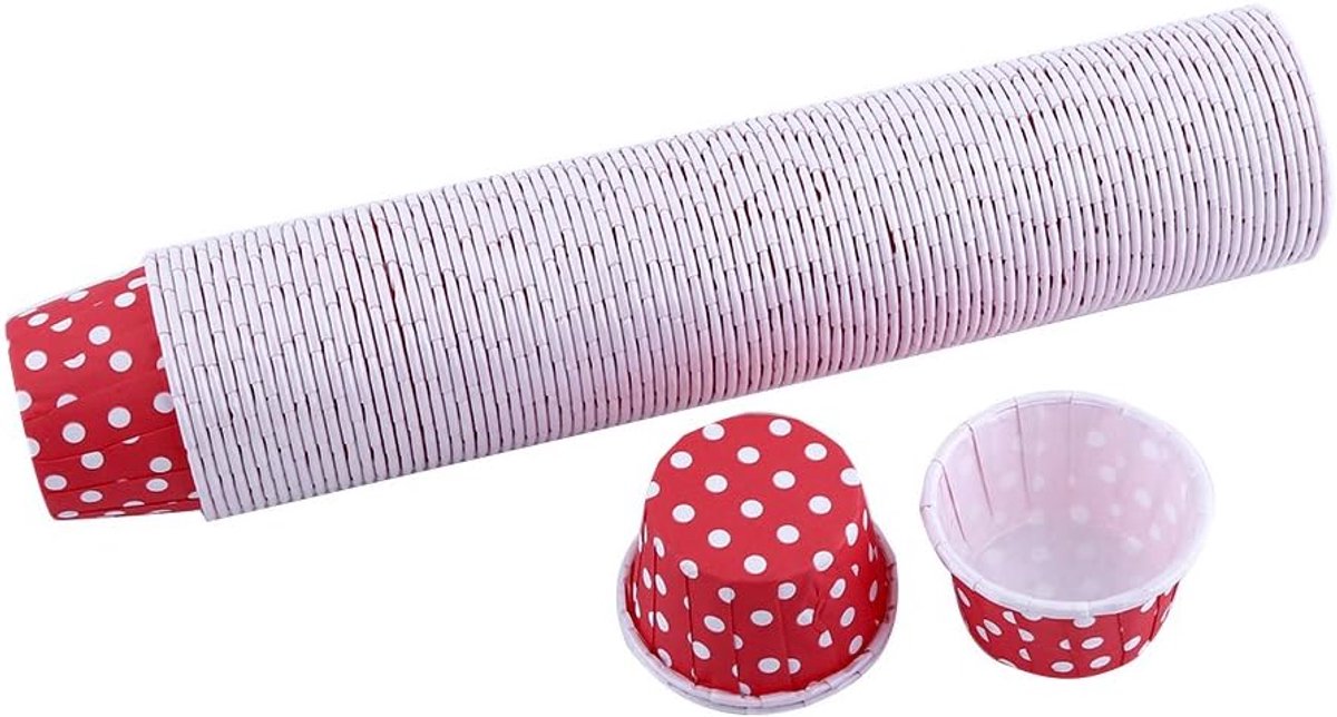 SnelShoppen - 100 Stuks Rode Paper Cupcake Moulds - Muffin Bakvormpjes - Decoratieve Bakpapier Cups voor Cupcakes en Muffins - Ideaal voor Feest, Keuk