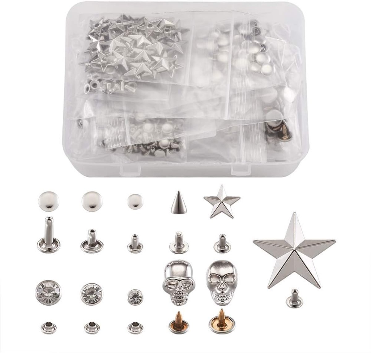 SnelShoppen - 640 Stuks Leren Crystal Nieten Spikes Metalen Kegel Studs voor Kleding Tas Schoenen DIY Creatief Project