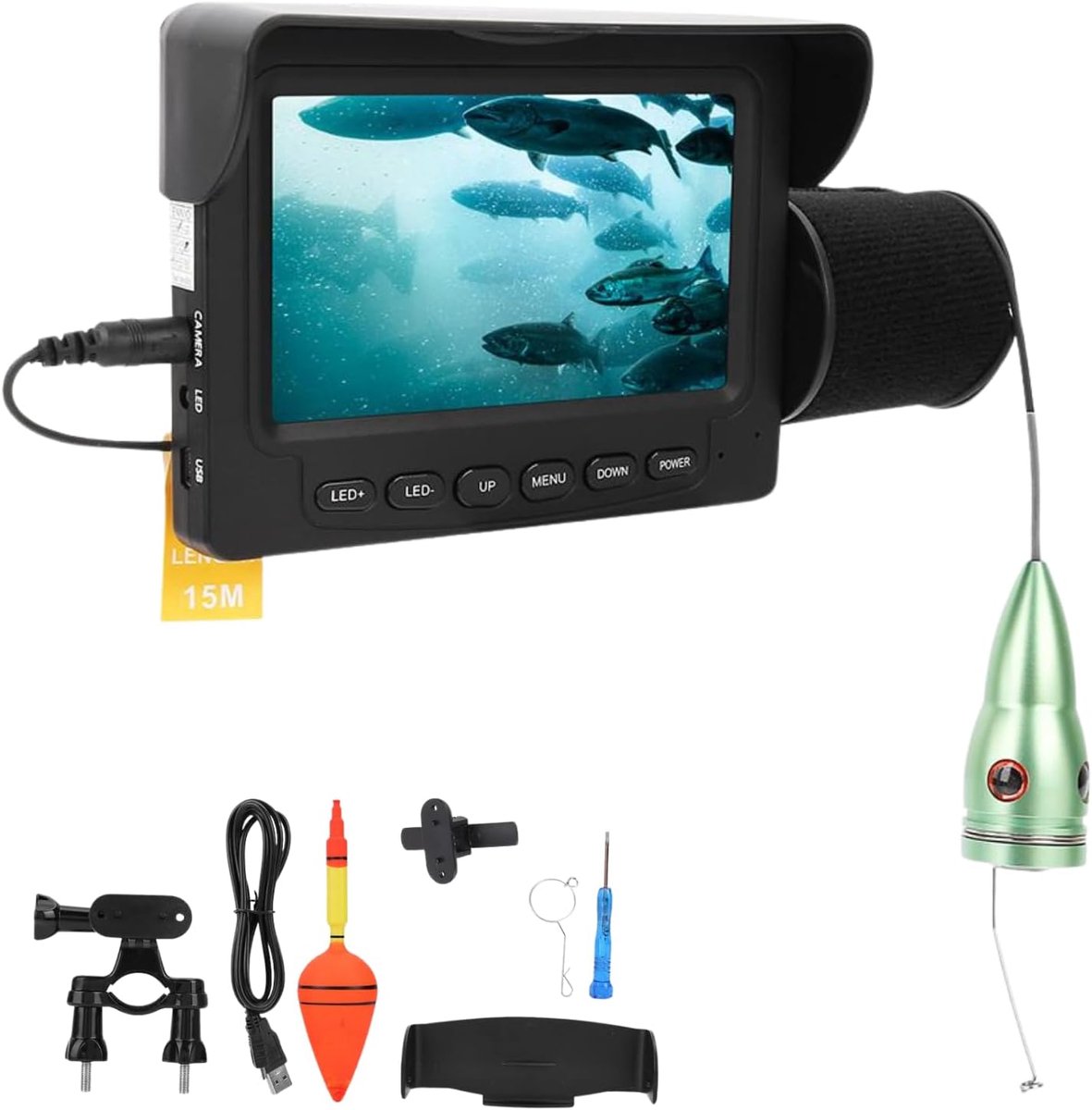 SnelShoppen - Onderwatercamera 1000p Draagbaar met Infrarood LED, 165° HD-camera, 15 m Kabel voor Boot, Meer, Kajak, IJsvisserij