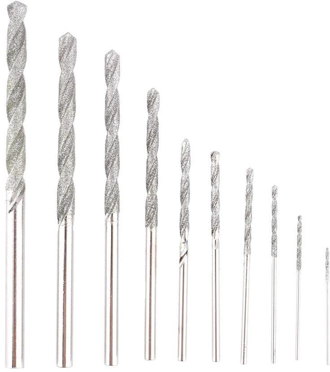 SnelShoppen - 10-delige Boor Set - Diamant Tipped Boorbits voor Glas, Hout, Kunststof, Tegel en Steen 0.8-4mm - Ideaal voor Klussen in Huis en Tuin