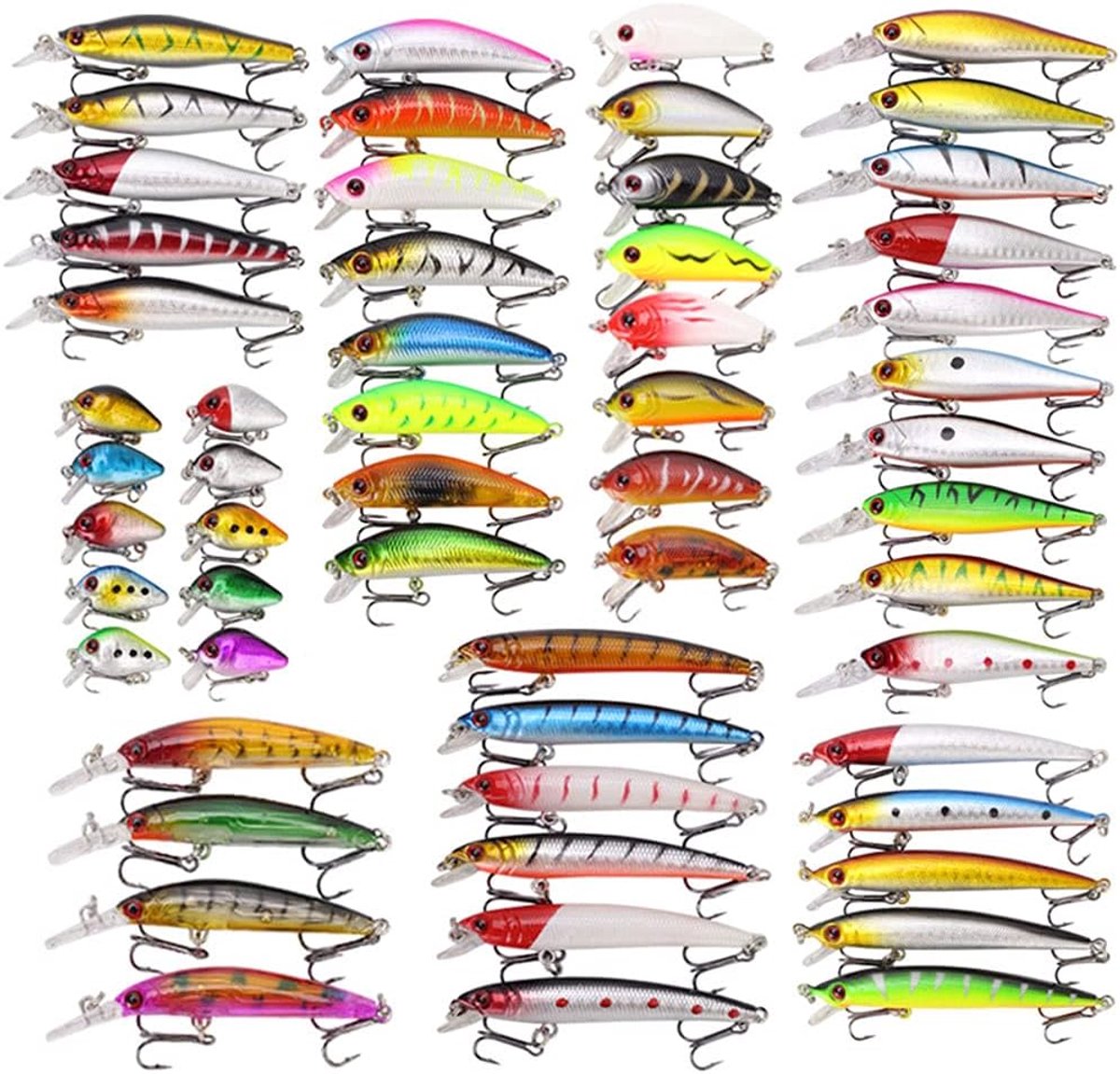 SnelShoppen - 56 Delen Duikvis Lure Set Multi-Kleur Kunstmatige Aas voor Zoetwater en Zoutwater Baars Forel Snoek