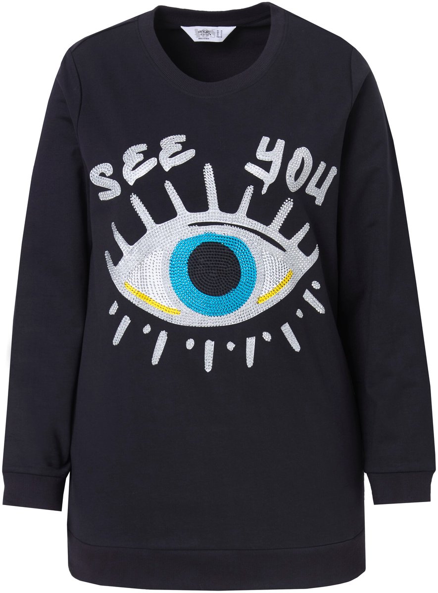Angel of Style - Dames - Sweatshirt versierd oogmotief - Zwart - Maat 46