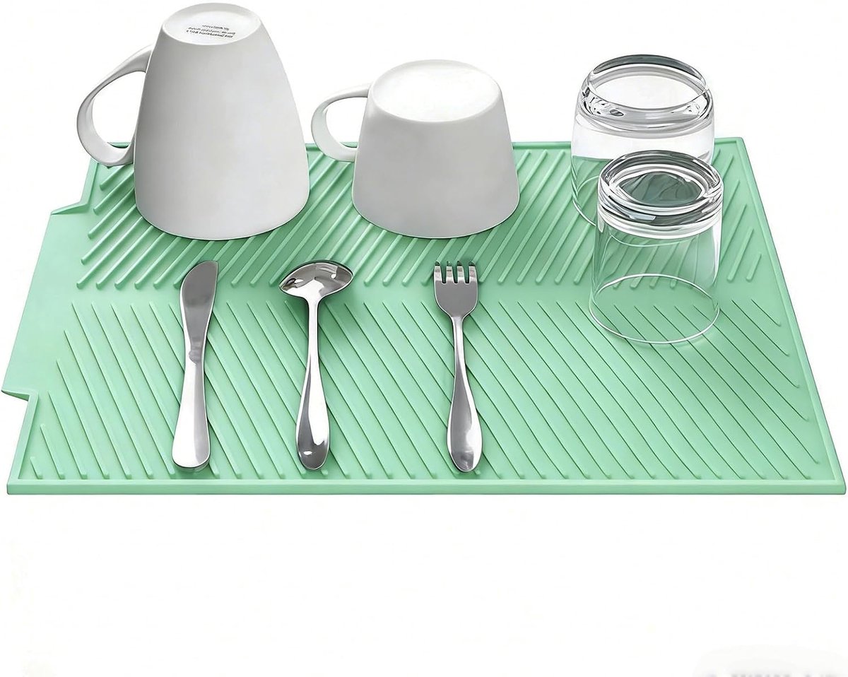 SnelShoppen - Silicone Druipmat Lichtgroen 50 x 40 cm – Snelle Keuken Droogmat, Antislip Druipmat Aanrecht voor Borden, Glazen en Bestek