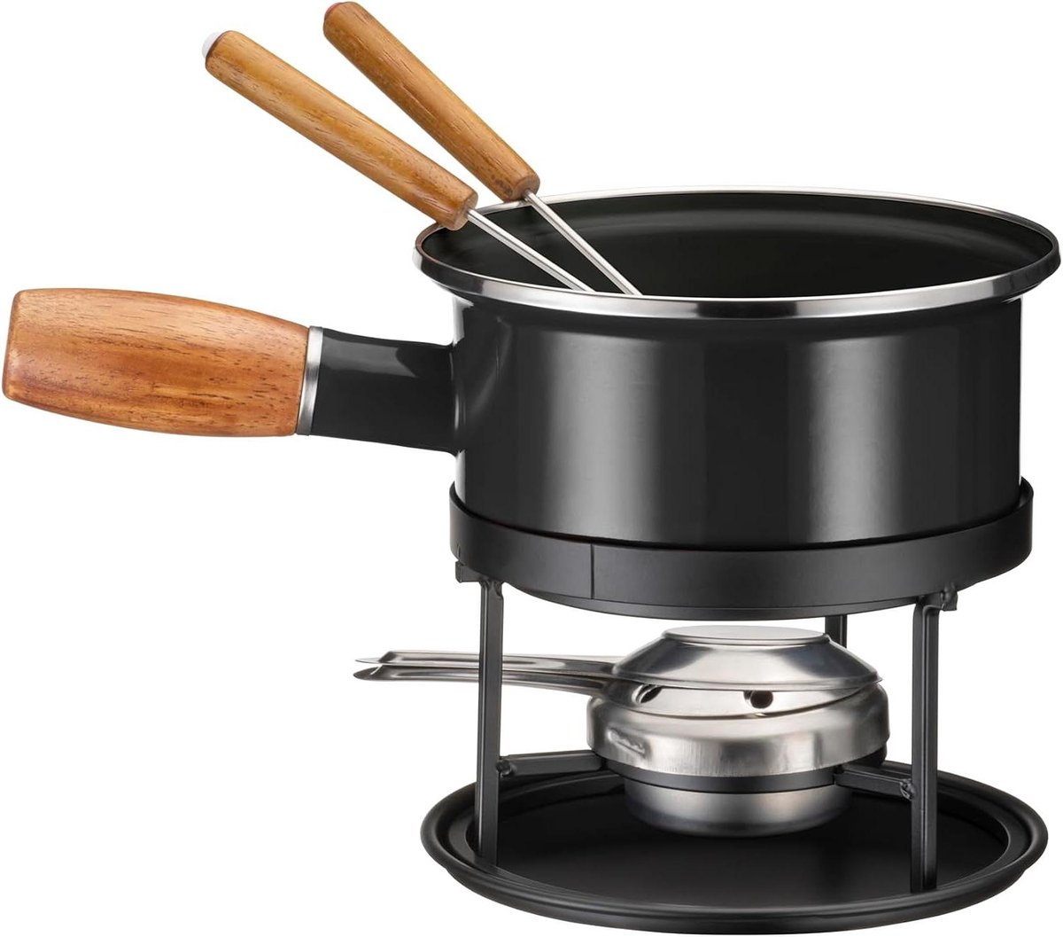 Kaasfondue Set - Fondue voor twee - Gezellig tafelen - Gelijkmatige warmte - 5-delig - Zwart