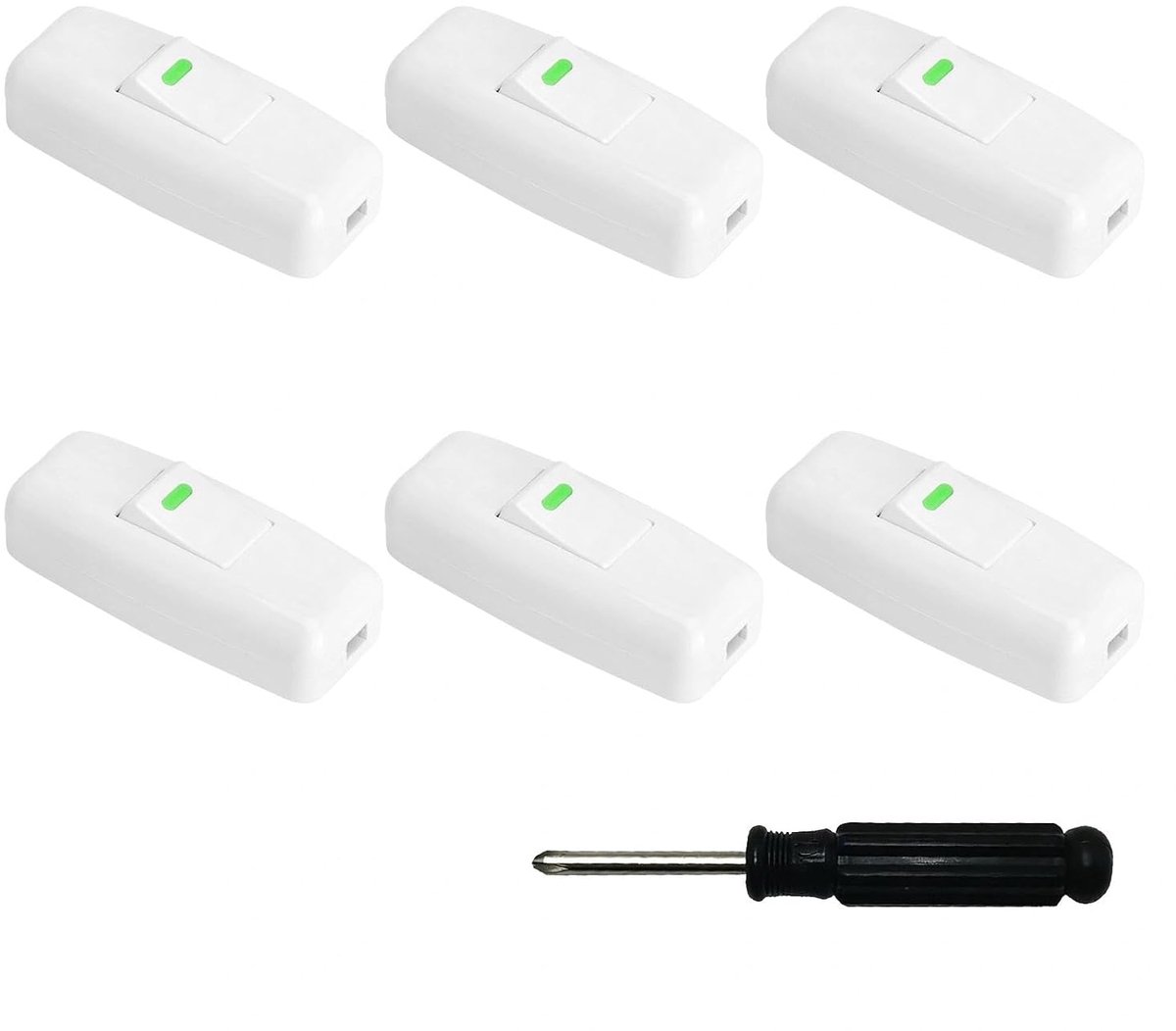 SnelShoppen - 6 Stuks Tussenschakelaar Kabel Schakelaar Lamp Schakelaar voor 2-Draads Stroomkabels, Wit, Ideaal voor Tafellampen en Verlichting