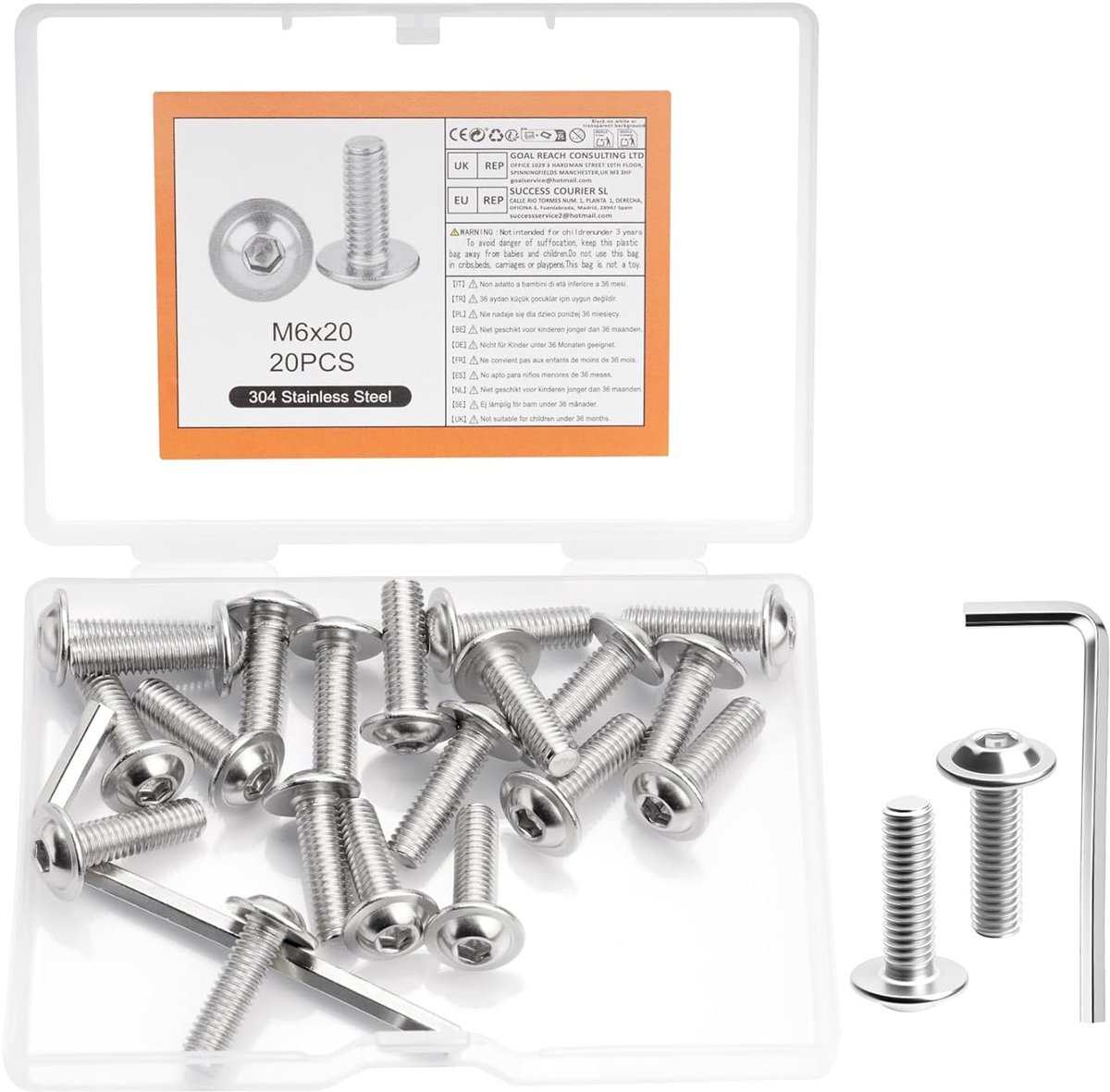 SnelShoppen - 20x M6 Flenskop Schroeven Torx Schroeven RVS 20mm - Machine Schroeven voor Klussen, Bevestigen en Onderhoud