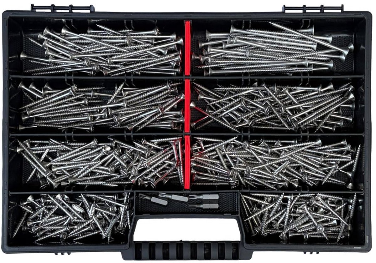 SnelShoppen - RVS schroeven set 430 delen - V2A houtschroeven & spaanplaatschroeven 4x30 tot 4x70 mm - incl. 4 TX bits & assortimentsdoos - profession