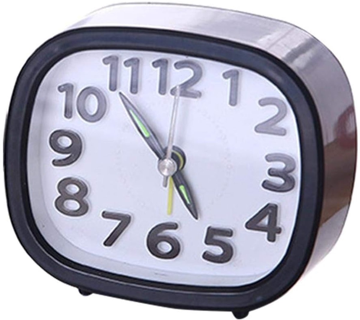 SnelShoppen - Fdit Alarmklok Mini Slim Klok Plastic Rond Stille Bedklok Desktop Klokken voor Studenten en Thuis Decor (Zwart)