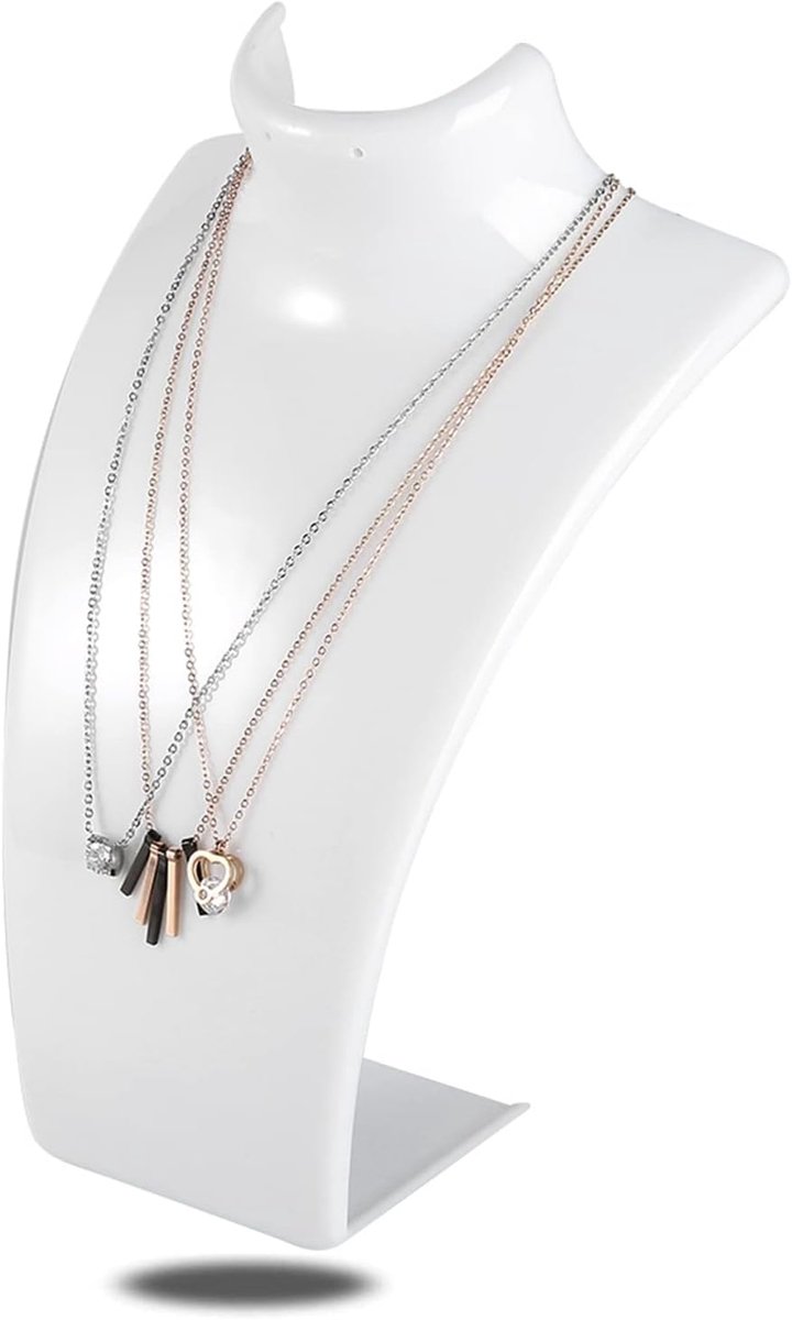 SnelShoppen - Mannequin Kraagstandaard voor Sieraden, Wit Plastic Bust voor Hanger en Oorbellen, Elegante Sieradenhouder voor Etalage en Thuisgebruik